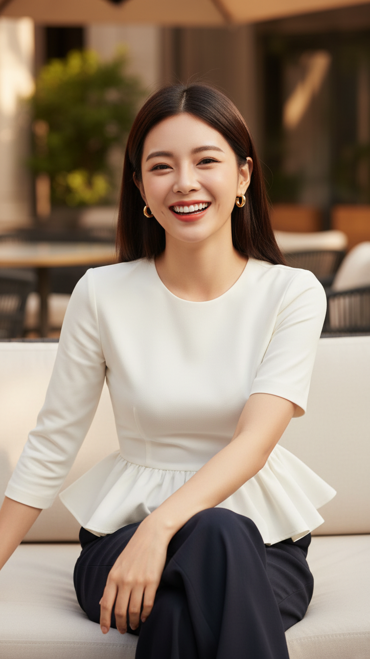 Chân dung thanh lịch của cô gái trẻ trong không gian quán cà phê sang trọng