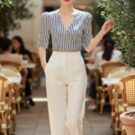 Tạo chân dung trẻ trung và thanh lịch cho cô gái châu Á tự tin trong quán cà phê sang trọng