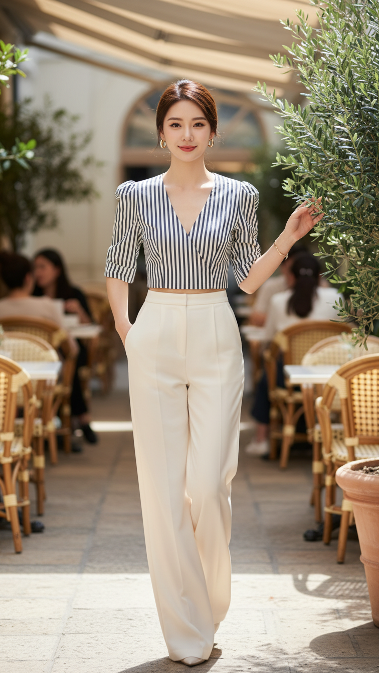 Tạo chân dung trẻ trung và thanh lịch cho cô gái châu Á tự tin trong quán cà phê sang trọng