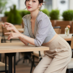 Chân dung thanh lịch của cô gái trẻ giữa không gian cafe cao cấp