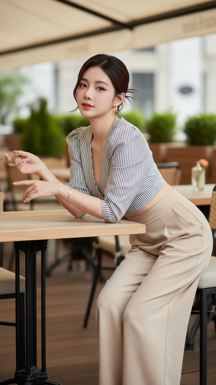 Chân dung thanh lịch của cô gái trẻ giữa không gian cafe cao cấp