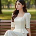 Chân dung trẻ trung của cô gái châu Á thanh lịch trong công viên mát mẻ