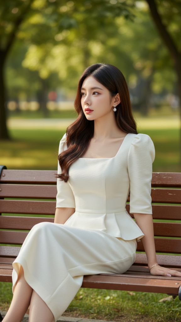 Chân dung trẻ trung của cô gái châu Á thanh lịch trong công viên mát mẻ