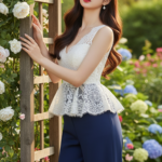 Chân dung cô gái trẻ tự tin trong ánh nắng tại vườn hoa tuyệt đẹp