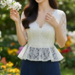 Chân dung nữ thanh lịch trong khu vườn đầy sắc hoa và ánh sáng tự nhiên