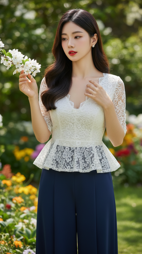 Chân dung nữ thanh lịch trong khu vườn đầy sắc hoa và ánh sáng tự nhiên