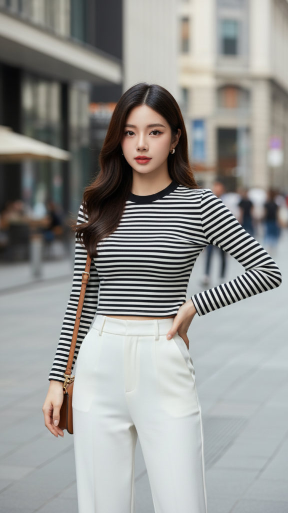 Chân dung cô gái trẻ hiện đại trong phố thị sôi động và phong cách thời trang thanh lịch