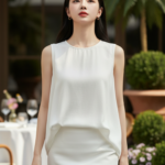 Chân dung thanh lịch của cô gái trẻ tự tin trong không gian sang trọng ẩm thực ngoài trời