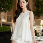 Chân dung thanh lịch của cô gái trẻ trong không gian cafe sang trọng