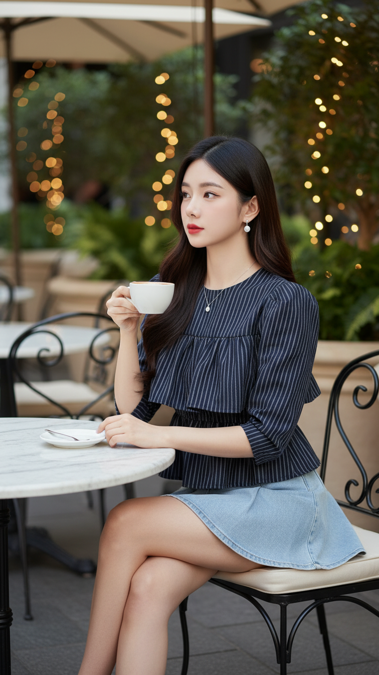 Chân dung gái trẻ thanh lịch tại quán cà phê sang trọng