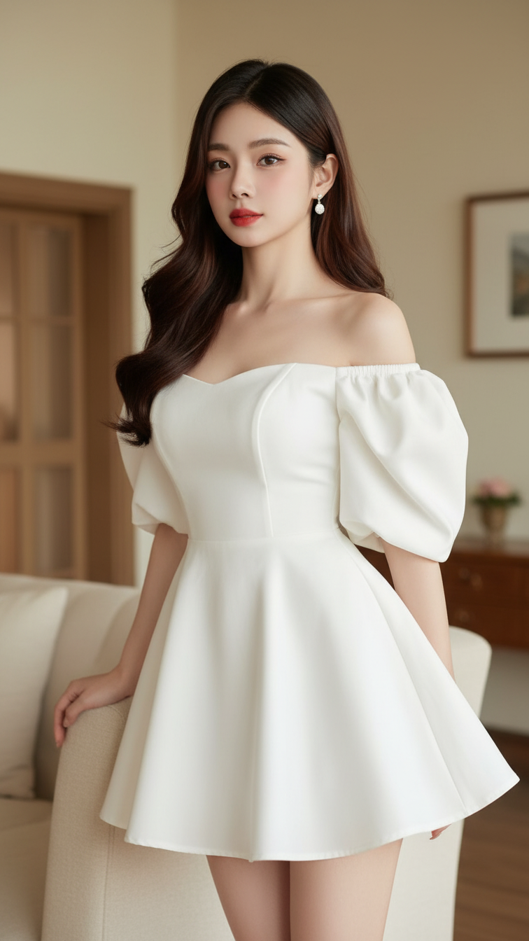 Chân dung thực tế của cô gái trẻ thanh lịch trong không gian ấm cúng