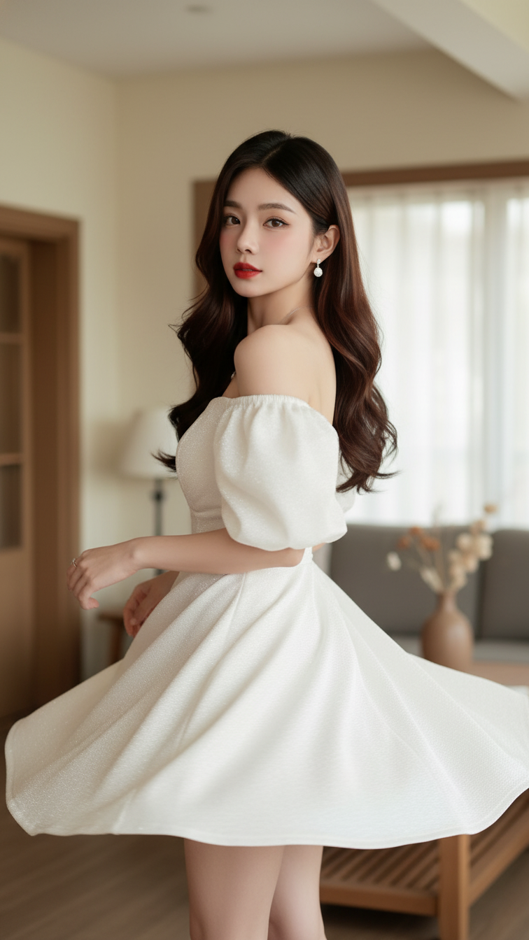 Vẽ chân dung trẻ trung của cô gái Á Đông trong không gian ấm cúng và thời trang.