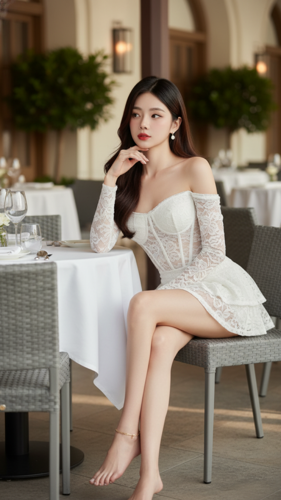 Chân dung cô gái Châu Á thanh lịch giữa không gian quán cà phê sang trọng