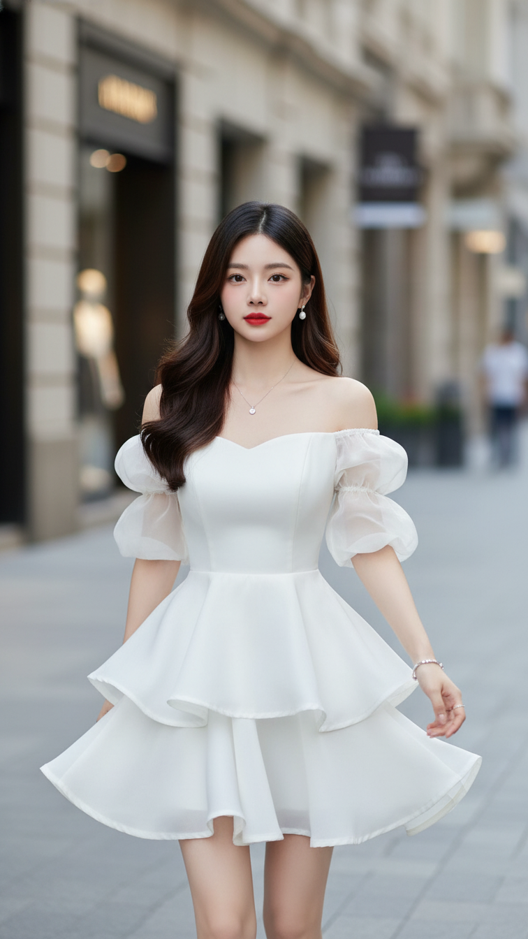 Chân dung thời trang của cô gái trẻ giữa phố sang trọng và hiện đại