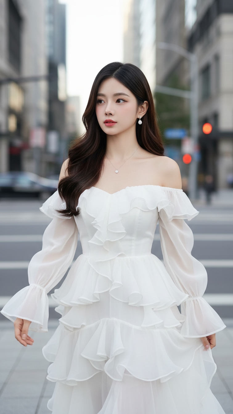 Bức chân dung chân thực của cô gái trẻ thanh lịch trong phố đô thị sang trọng