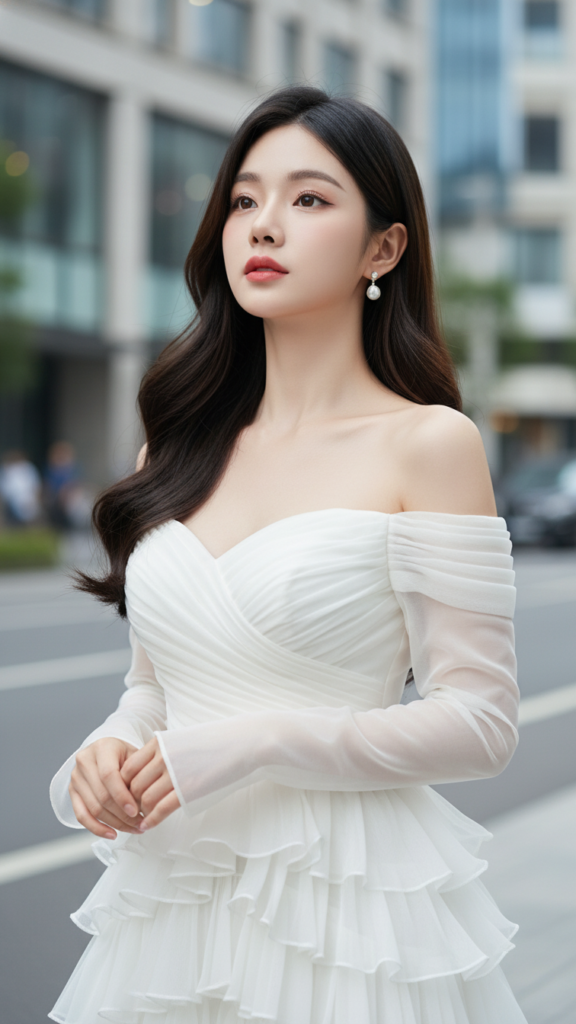 Chân dung thiếu nữ thanh lịch giữa lòng thành phố hiện đại