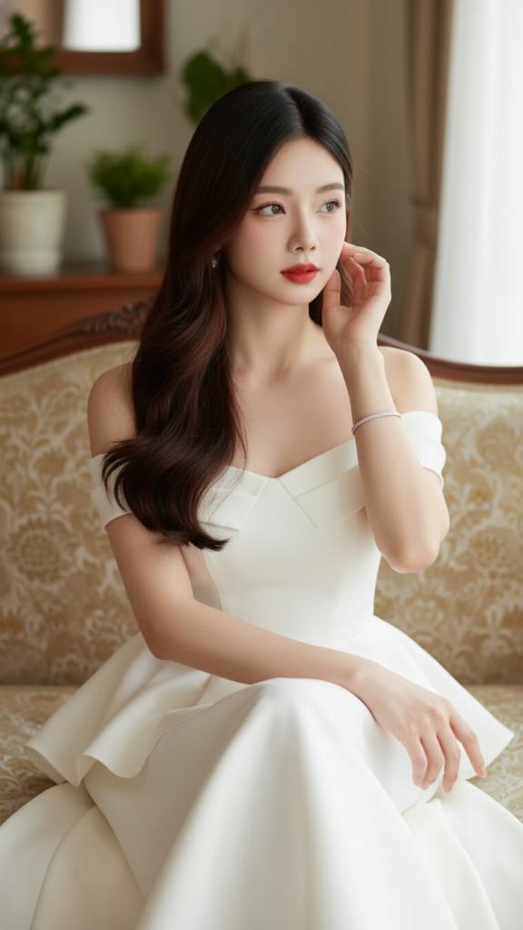 Chân dung thanh lịch của cô gái châu Á trong không gian ấm cúng và tinh tế