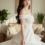 Vẽ chân dung thanh lịch của cô gái trẻ trong bối cảnh tinh tế và ánh sáng tự nhiên.