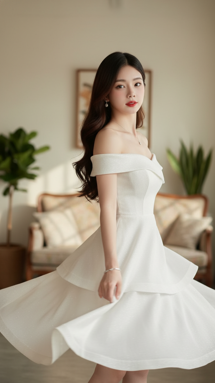 Vẽ chân dung thanh lịch của cô gái trẻ trong bối cảnh tinh tế và ánh sáng tự nhiên.