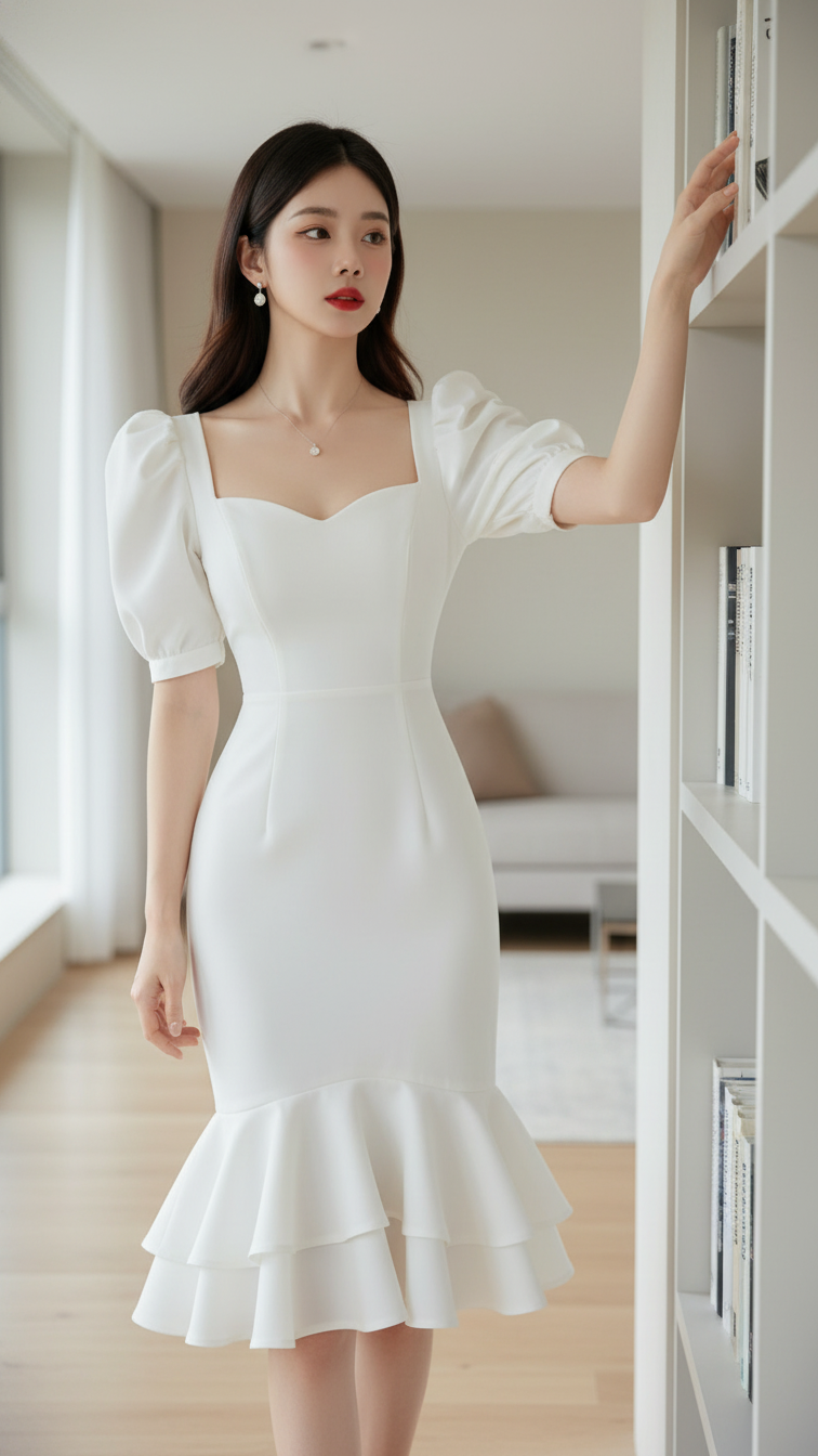 Vẻ đẹp thanh lịch của cô gái châu Á trong không gian hiện đại và ánh sáng điện ảnh