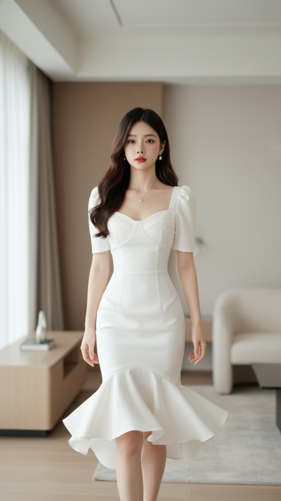 Chân dung thanh lịch của cô gái trẻ với phong cách tối giản trong không gian hiện đại