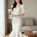 Chân dung thanh lịch của cô gái Châu Á trong không gian tối giản và hiện đại