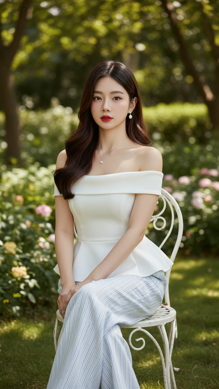 Chân dung nữ thanh lịch với vẻ đẹp tự nhiên giữa khung cảnh sân vườn thơ mộng