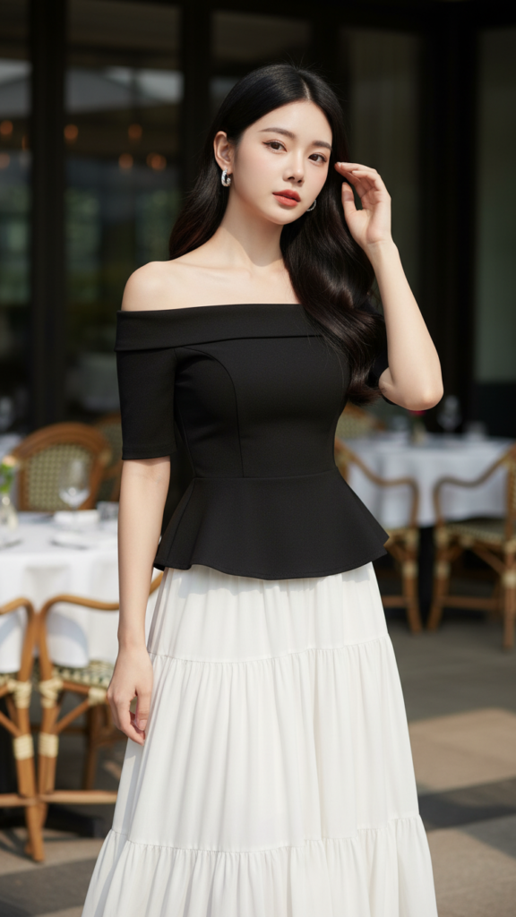 Chân dung cô gái trẻ tự tin và thanh lịch trong khung cảnh sang trọng ngoài trời