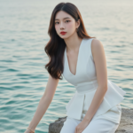 Chân dung cô gái trẻ bên bờ biển với phong cách tự nhiên và sự hòa quyện ánh sáng