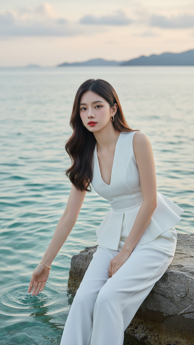 Chân dung cô gái trẻ bên bờ biển với phong cách tự nhiên và sự hòa quyện ánh sáng