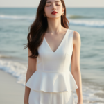 Chân dung cô gái trẻ bên bờ biển với vẻ đẹp tự nhiên và thời trang thanh lịch