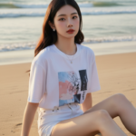 Chân dung nữ sinh tự tin bên bờ biển dưới ánh sáng buổi sáng ấm áp