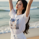 Tạo chân dung hiện thực của cô gái trẻ đầy tự tin và thanh lịch bên bờ biển