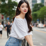 Chân dung cô gái trẻ thanh lịch giữa phố thị sôi động và hiện đại