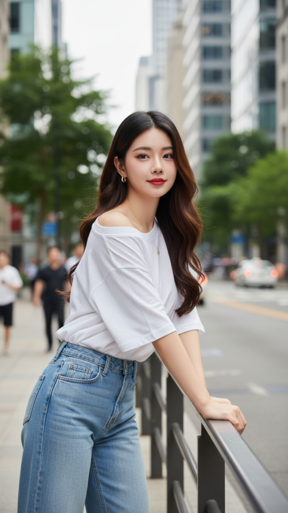 Chân dung cô gái trẻ thanh lịch giữa phố thị sôi động và hiện đại