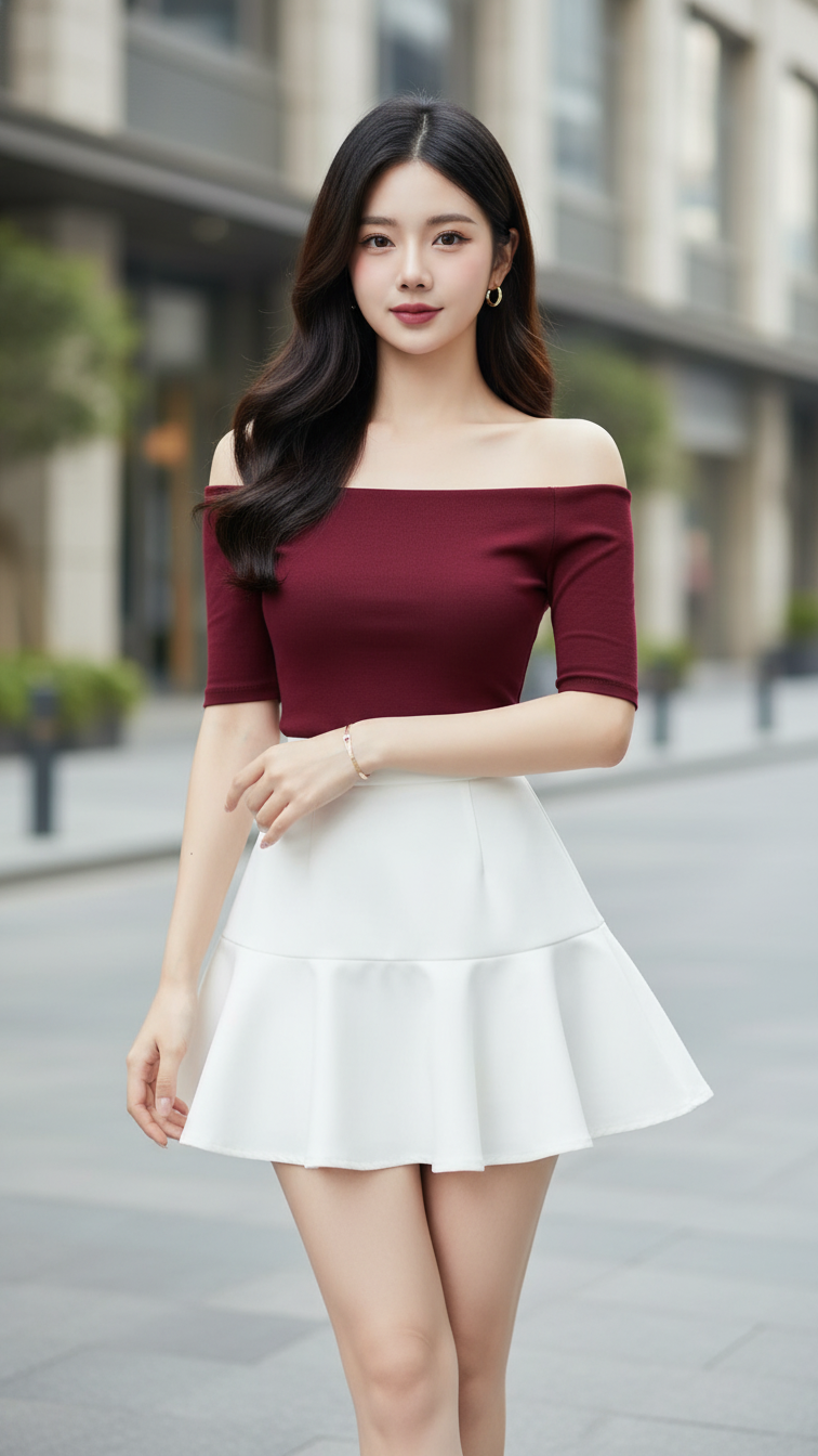 Chân dung cô gái trẻ quyến rũ trong trang phục thanh lịch tại phố đô thị hiện đại