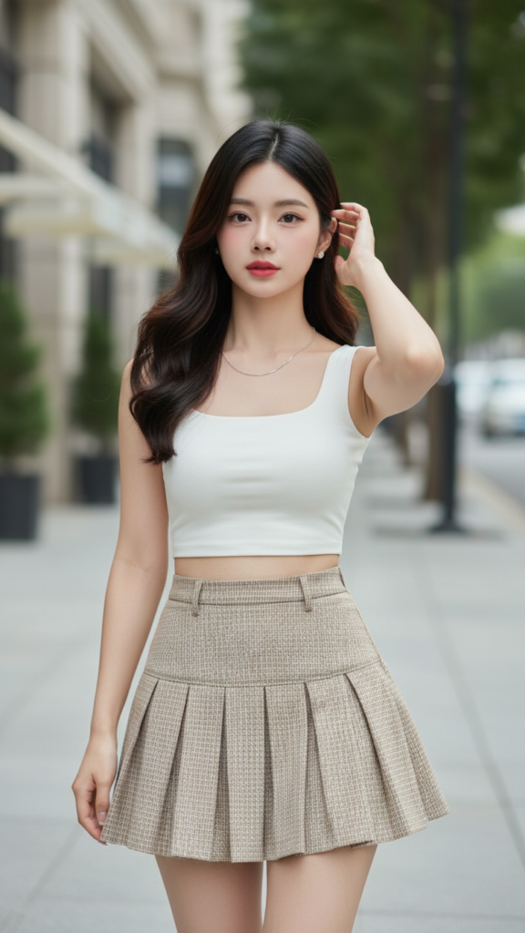 Chân dung thời trang của cô gái trẻ tự tin và thanh lịch trên phố hiện đại