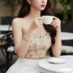 Bức chân dung thời thượng của cô gái trẻ tại quán cafe sang trọng