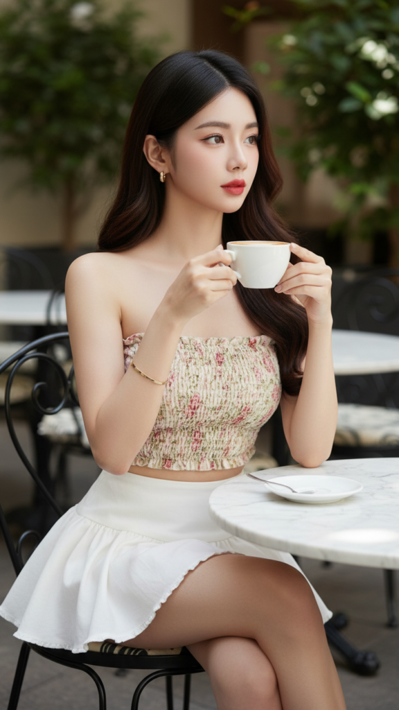 Bức chân dung thời thượng của cô gái trẻ tại quán cafe sang trọng