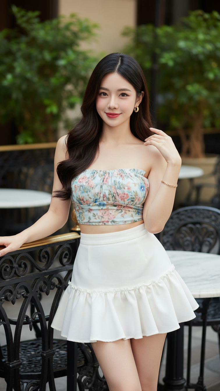 Chân dung thanh lịch của cô gái trẻ trong không gian quán cà phê sang trọng