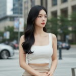 Chân dung cô gái trẻ thanh lịch giữa phố hiện đại ấn tượng và tự nhiên