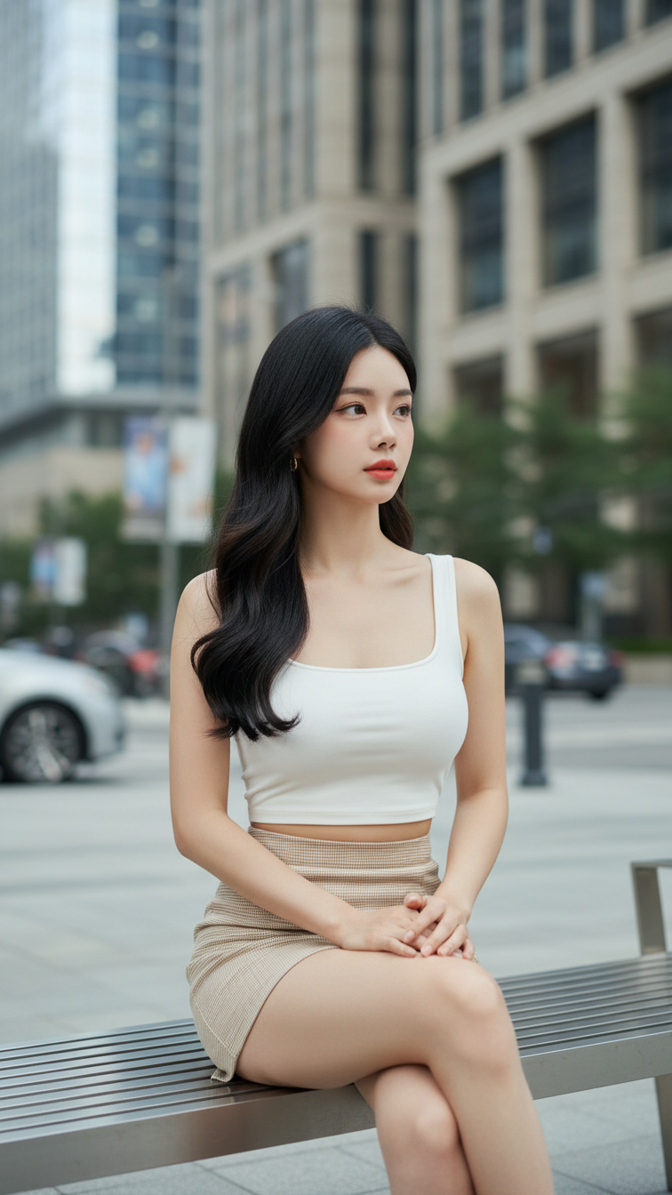 Chân dung cô gái trẻ thanh lịch giữa phố hiện đại ấn tượng và tự nhiên
