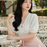 Tạo chân dung ấn tượng của cô gái trẻ tại quán cà phê ngoài trời sang trọng