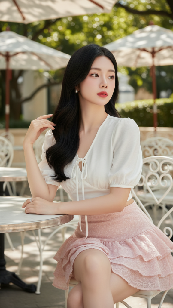 Tạo chân dung ấn tượng của cô gái trẻ tại quán cà phê ngoài trời sang trọng