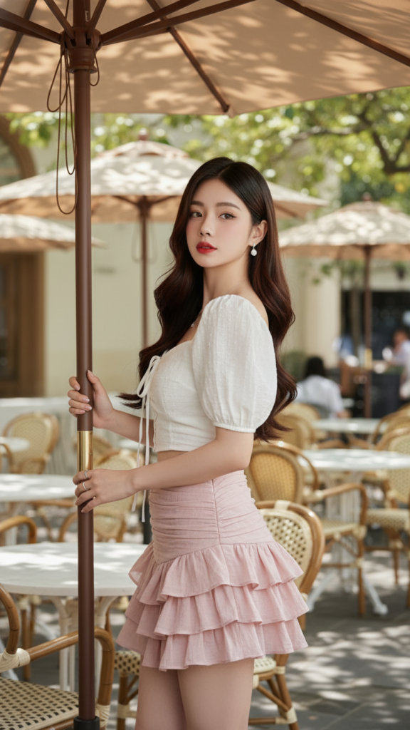 Chân dung cô gái trẻ thanh lịch giữa không gian cafe ngoài trời sang chảnh