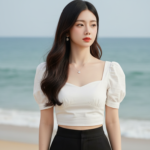 Chân dung thanh lịch của cô gái trẻ bên bờ biển tuyệt đẹp