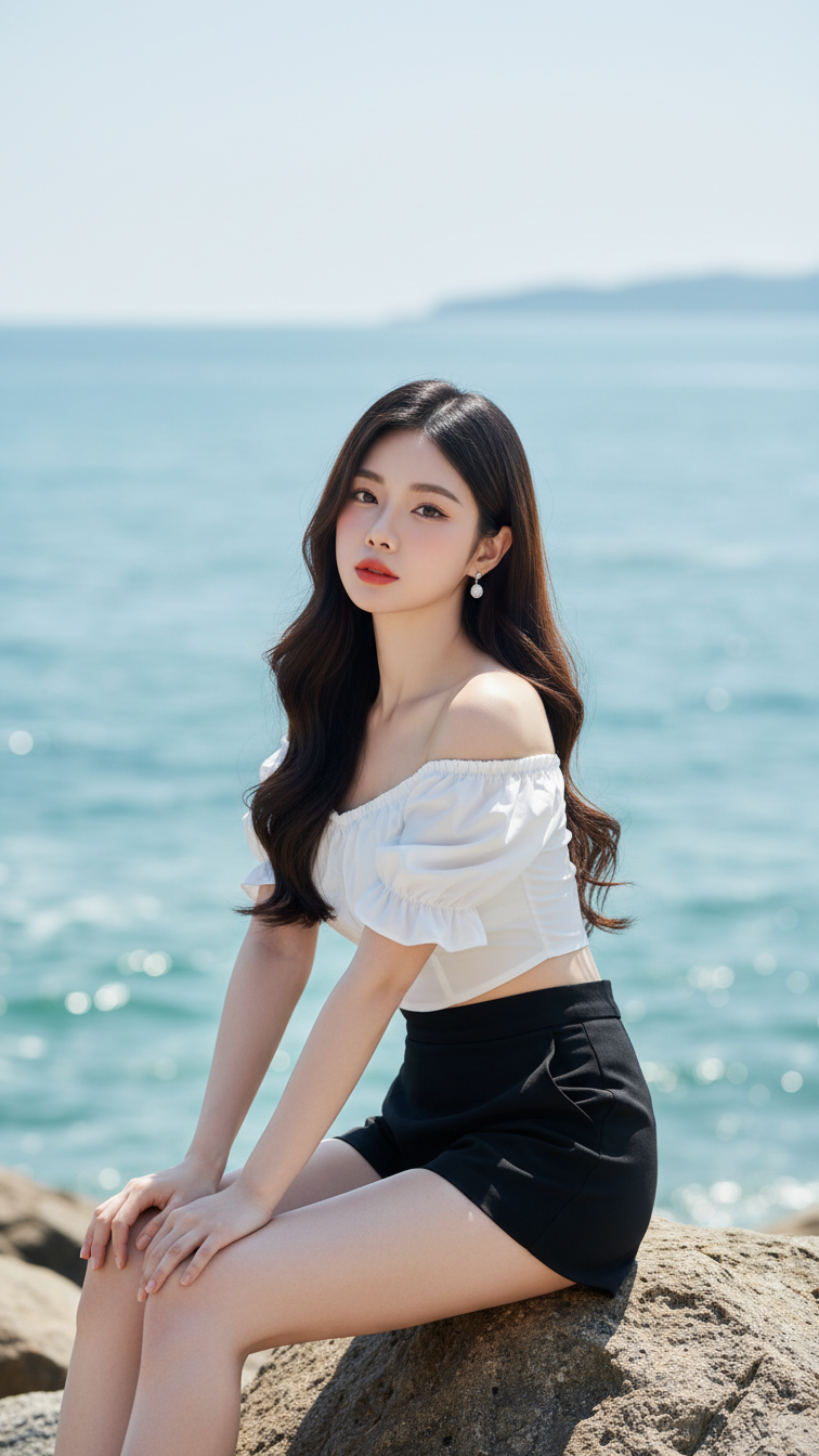 Chân dung thanh lịch của cô gái trẻ bên biển đầy nét tự nhiên và kiêu sa