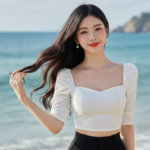 Chân dung thanh lịch của cô gái trẻ bên bờ biển với vẻ đẹp tự nhiên nổi bật