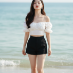 Chân dung cô gái trẻ bên biển đẹp và thanh lịch theo phong cách hiện đại