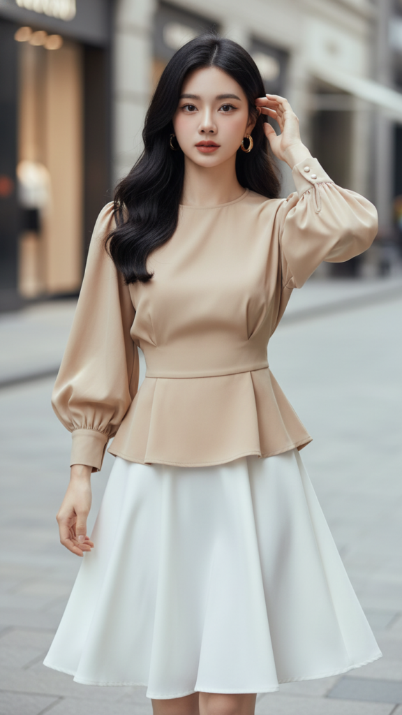 Chân dung chân thực của cô gái trẻ phong cách thời trang thanh lịch tại phố thị